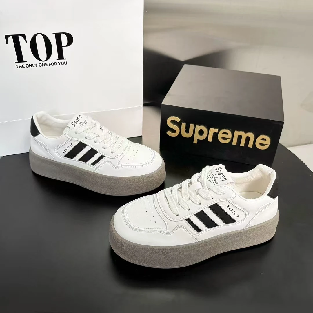 板鞋春季运动厚底拼色简约风低帮板鞋女鞋系带小白鞋潮鞋休闲鞋