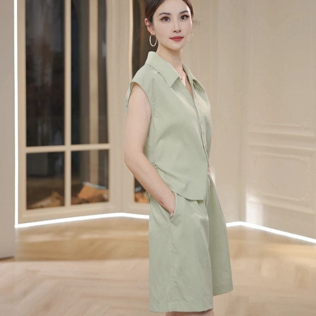 夏季洋气衬衫套装女2024新款气质时尚休闲宽松减龄短裤两件套