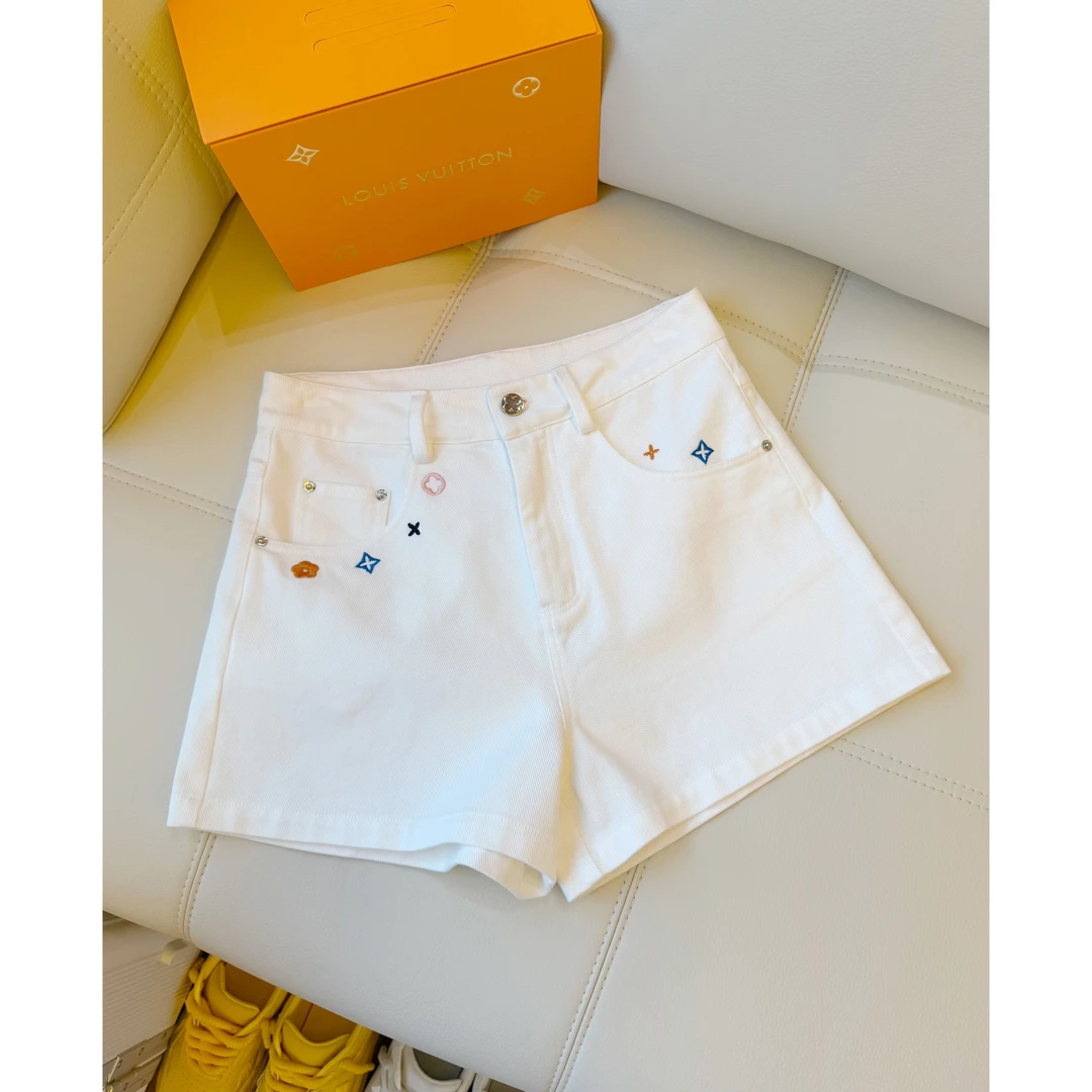 米·迪「刺绣小香风」中腰低腰学院风薄款阔腿裤短裤宽松百搭