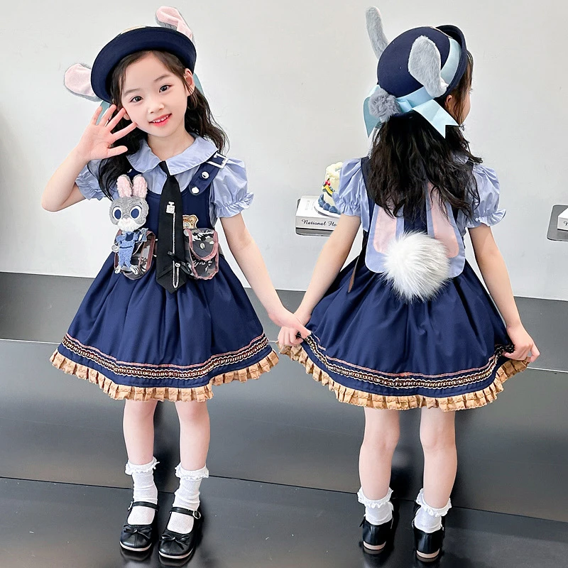女童洛丽塔公主裙夏季新款兔子警官衣服套装裙子儿童生日裙连衣裙