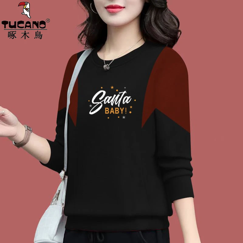 啄木鸟纯棉复古慵懒风显瘦卫衣女长袖百搭洋气时髦妈妈装上衣外套