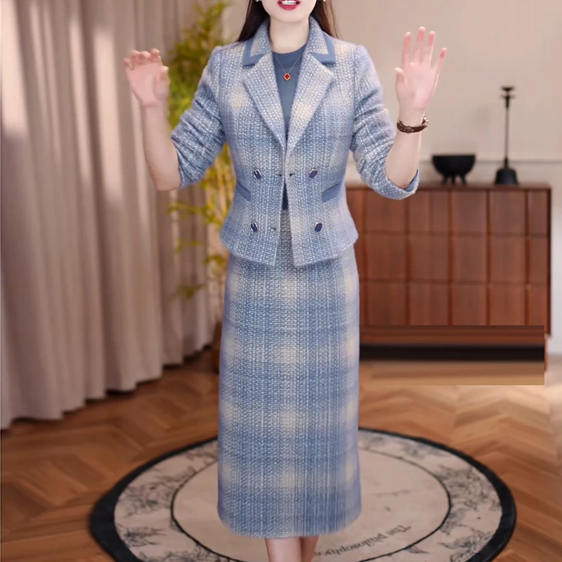 西装领轻奢风高端时尚套装裙2025秋冬季新款加厚优雅连衣裙两件套