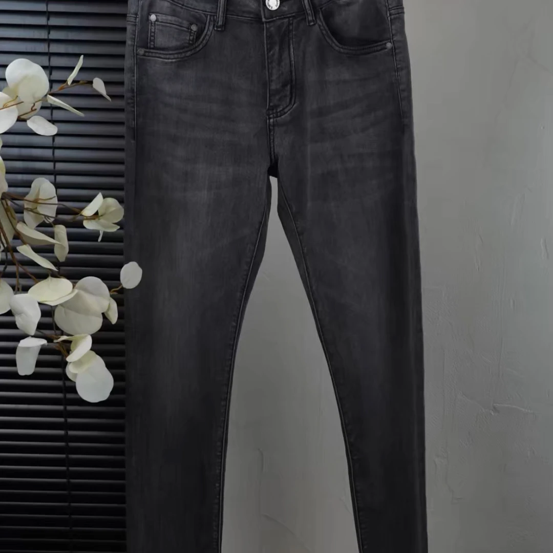 2025春夏薄款男士牛仔裤高端欧货深灰简约百搭弹力修身小直筒长裤