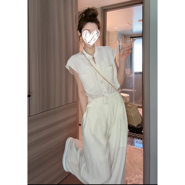 2025年夏季新款高级感气质套装女装轻奢设计上衣+阔腿裤两件套夏