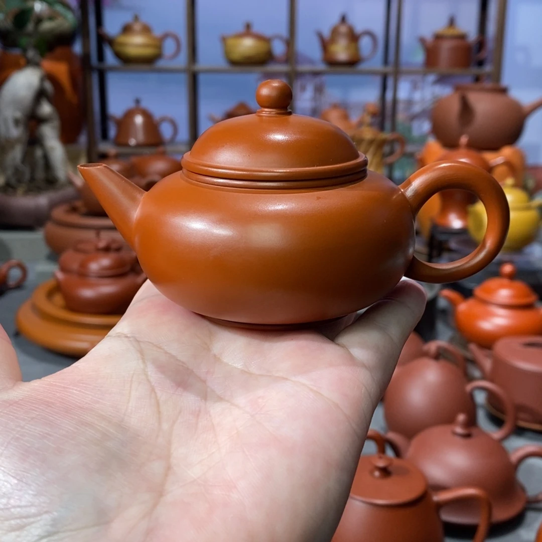 紫砂茶壶吴炫杰朱泥扁水平壶110cc