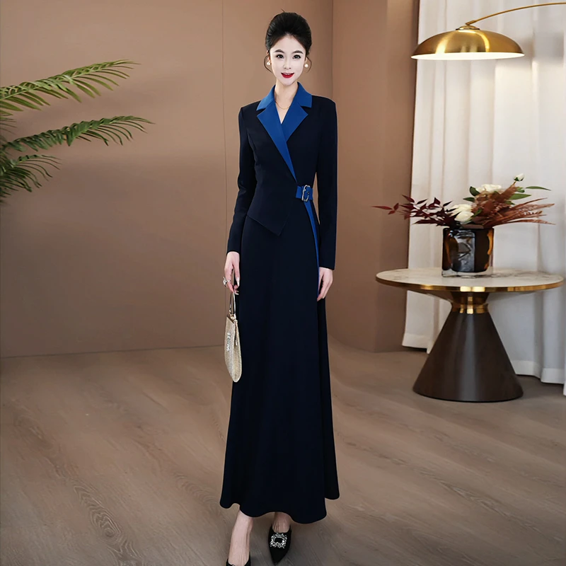 巨好看的掐腰连衣裙假两件高级感2025秋季新款气质显瘦超长裙170