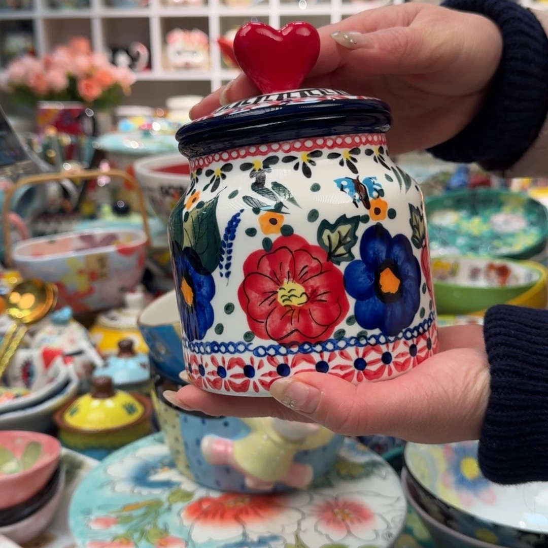 瓷片花束550毫升爱心密封罐1只