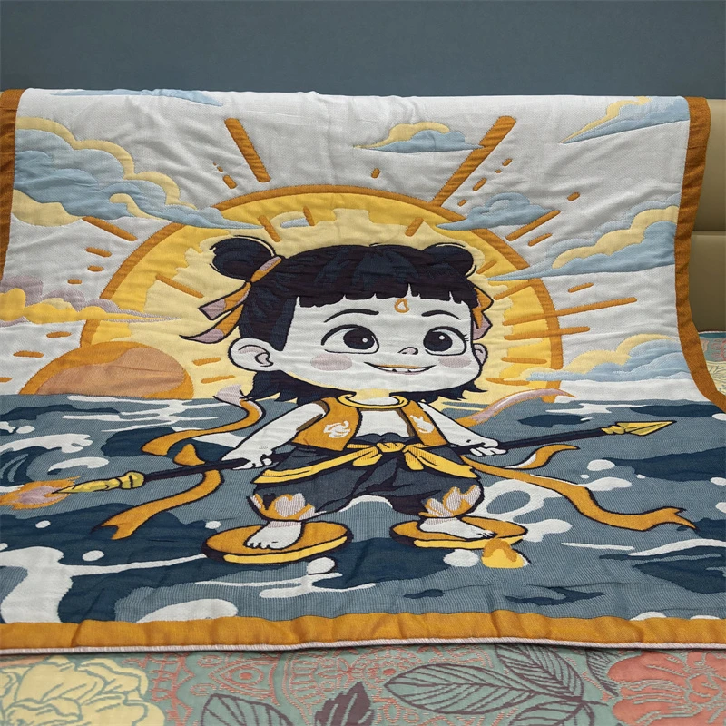 哪吒魔童120*150面包被纯棉加厚柔软舒适透气卡通盖毯亲肤可爱