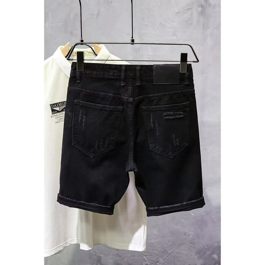 欧货潮牌破洞牛仔短裤休闲男夏季中裤潮牌帅气弹力男士高级感裤子