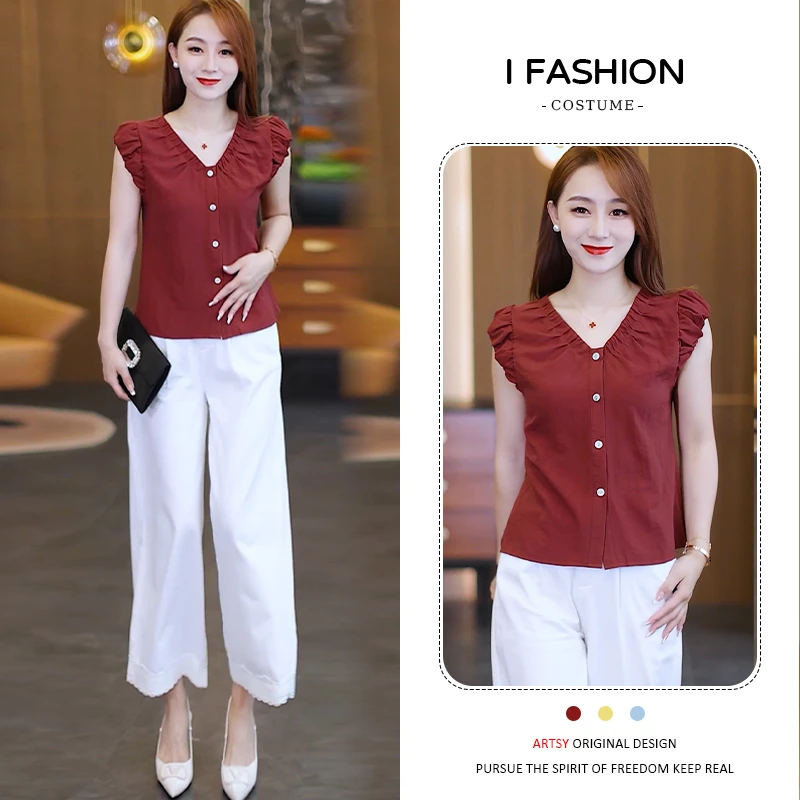 小个子休闲减龄衬衫女2026年夏季新款韩版洋气宽松显瘦v领上衣潮