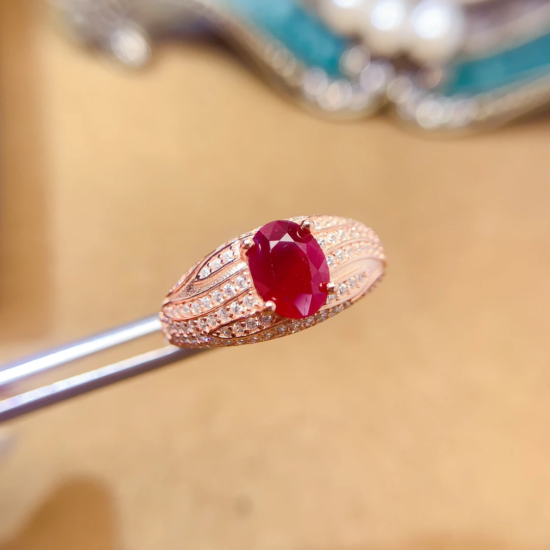 AFHBJ144-S925银-天然红宝石戒指-6.0mm*8.0mm