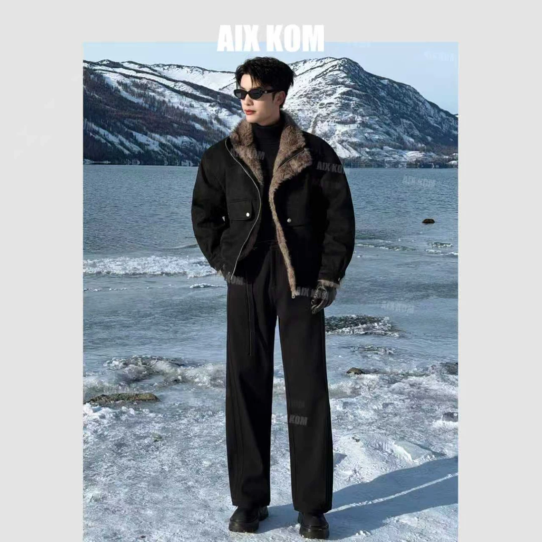 AIXKOM｜2025冬季复古保暖情侣翻领纯色潮流百搭棉服