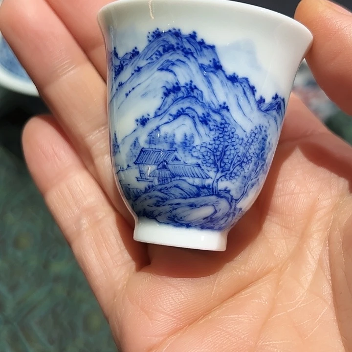 怡琅柴窑手工手绘山水薄胎