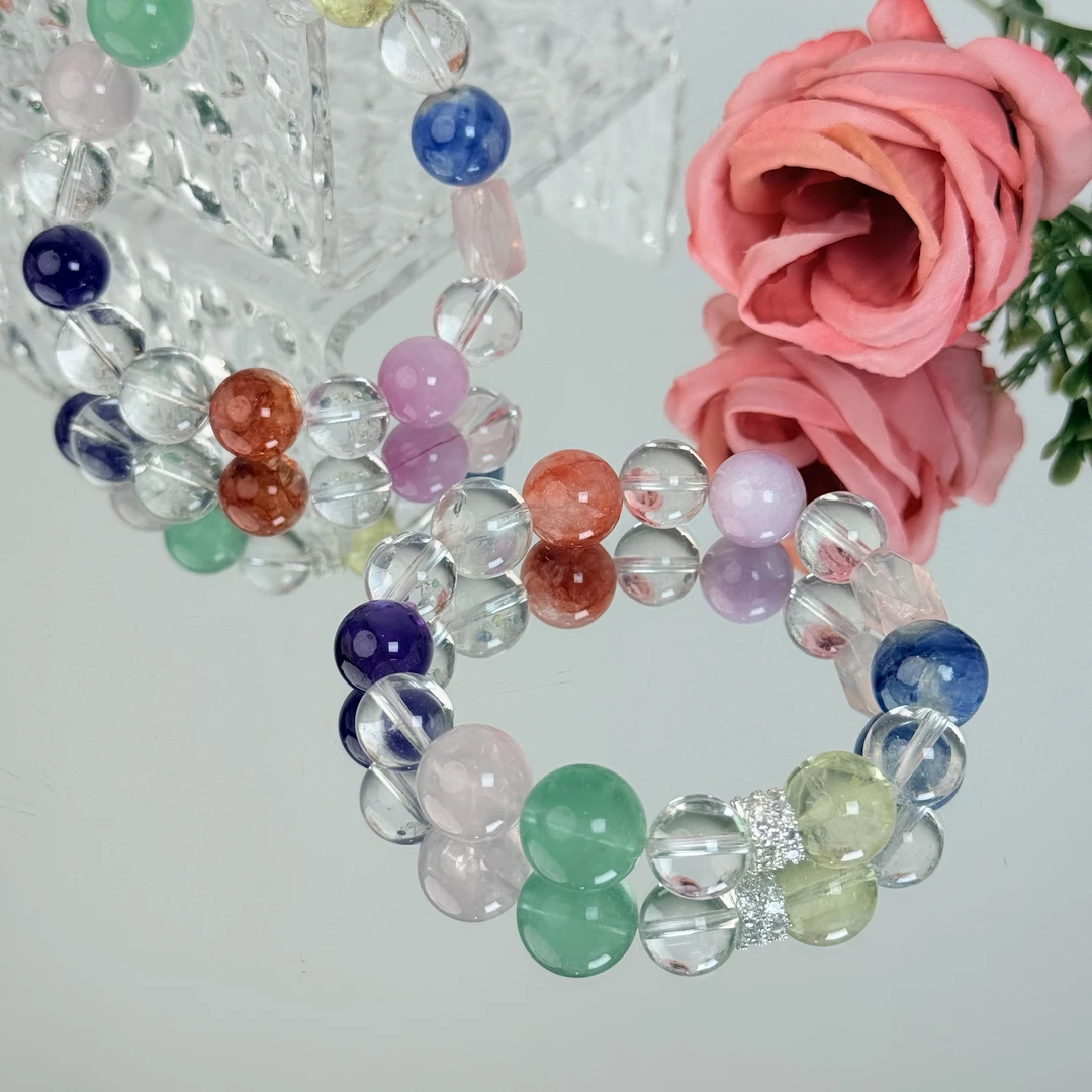 【多宝消消】白水粉晶等水晶12-14mm手串面小仙多样性发其一Z