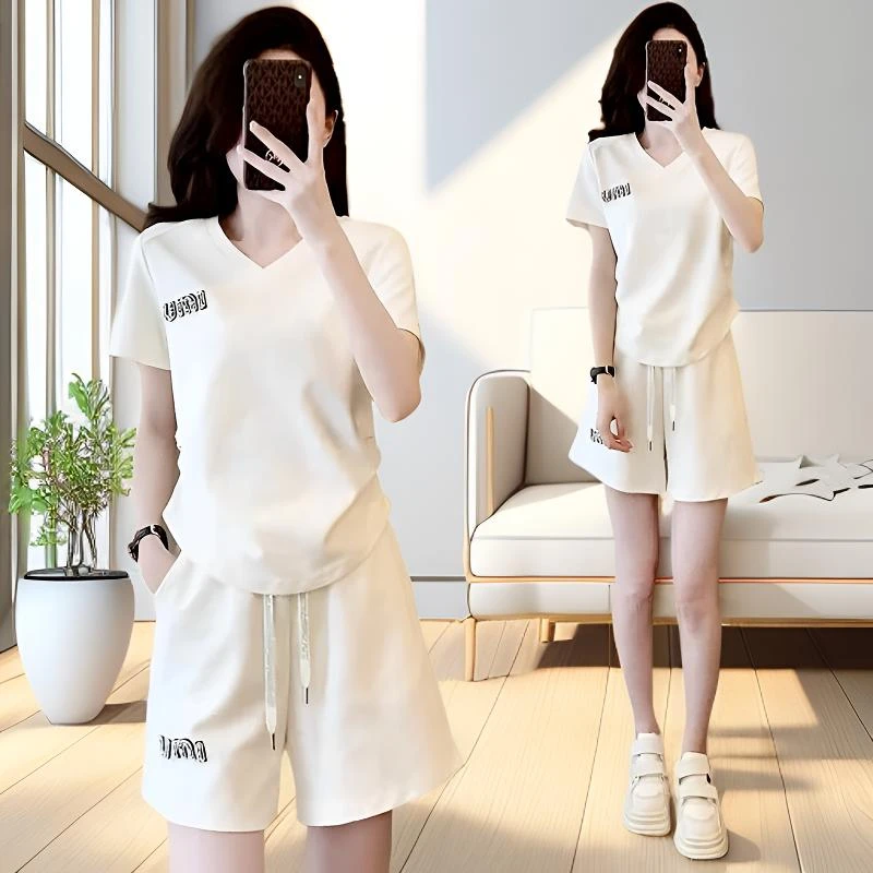 时尚休闲运动服套装女2025夏季新款小个子宽松显瘦短袖短裤两件套