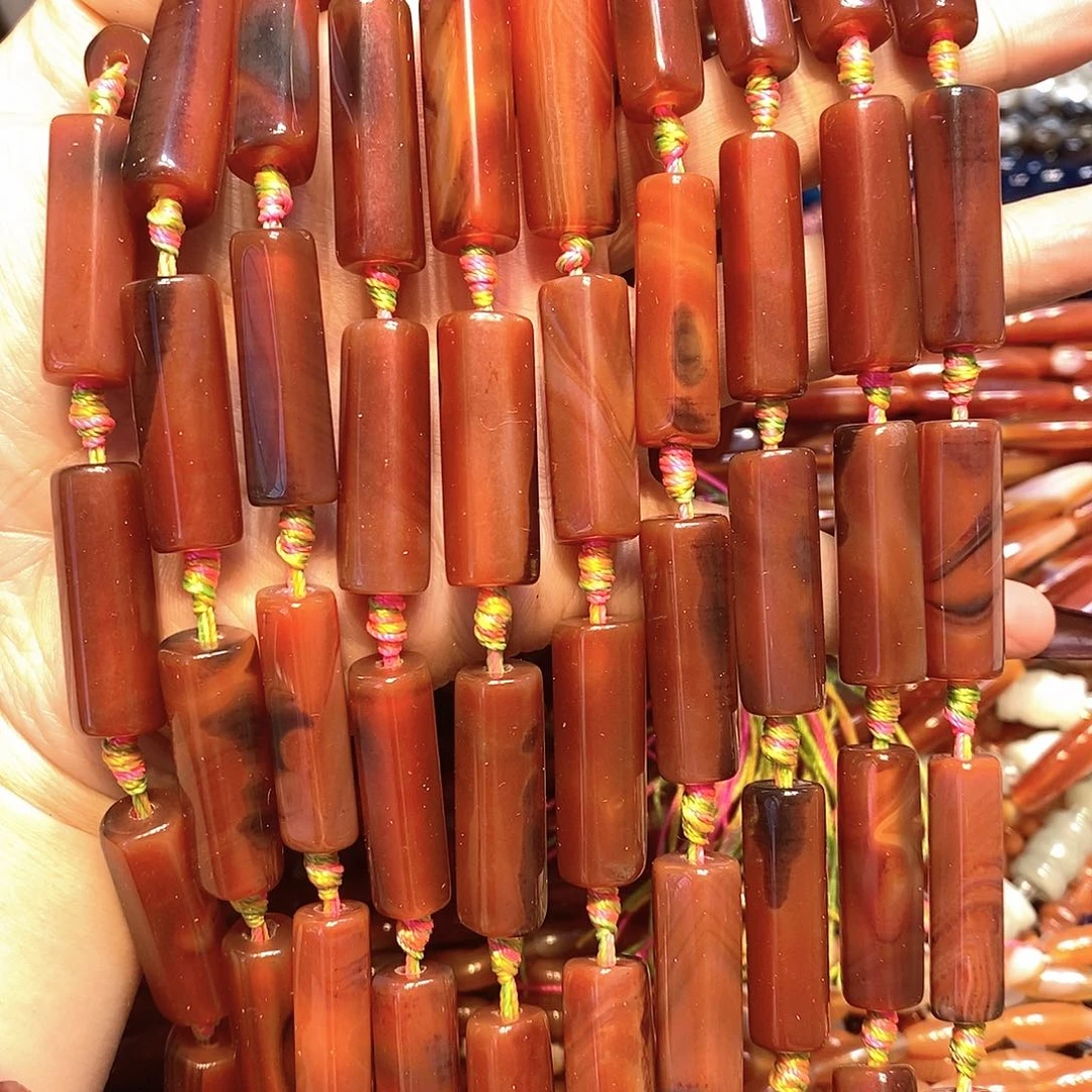 玛瑙/玉髓未镶嵌珠宝半成品红玛瑙切面勒子一条10✖️30