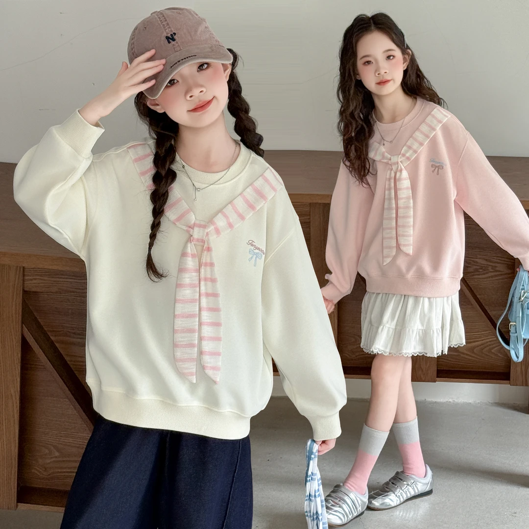 女童披肩卫衣秋季新款中大童爆款休闲秋装女孩打底上衣童装衣服