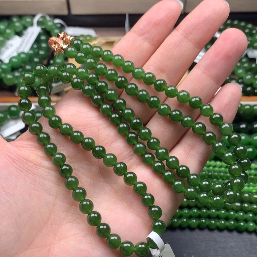 【闪购商品】颈饰未镶嵌和田玉（碧玉）6m菠菜绿无黑