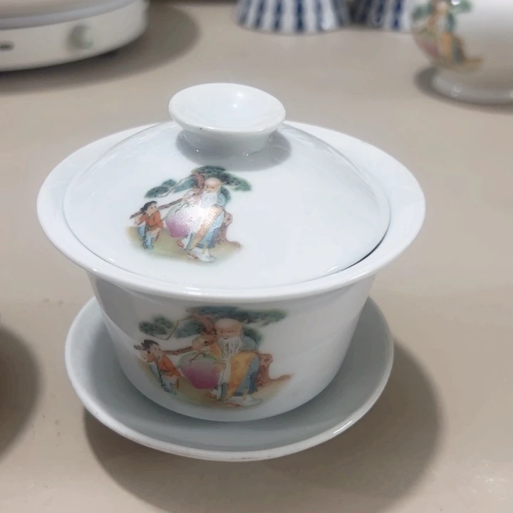 瓷片陶瓷制品寿星盖碗180毫升