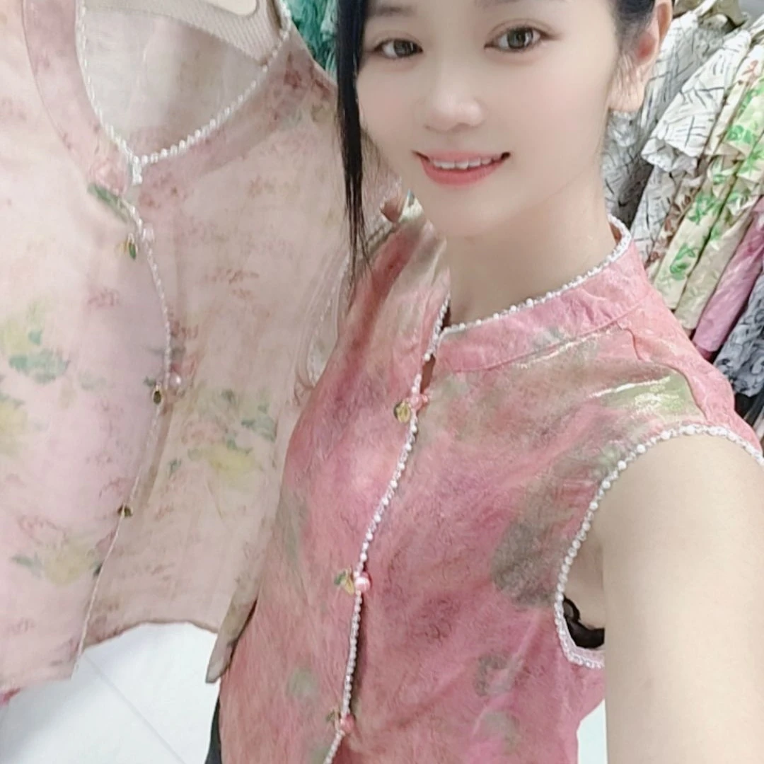 新中式国风夏季复古提花盘扣无袖衬衫女显瘦气质马甲上衣