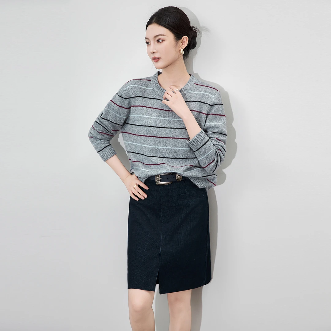 南油高货秋冬百搭毛衣针织衫三色笔海魂条纹套头圆领上衣宽松休闲