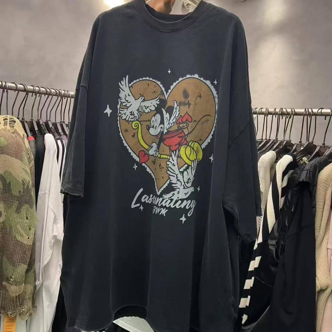 黑色时尚高克重宽松T恤米奇短袖秋冬休闲印花圆领