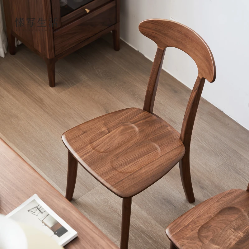 实木餐椅北欧家用书桌靠背椅现代简约黑胡桃木餐桌椅子