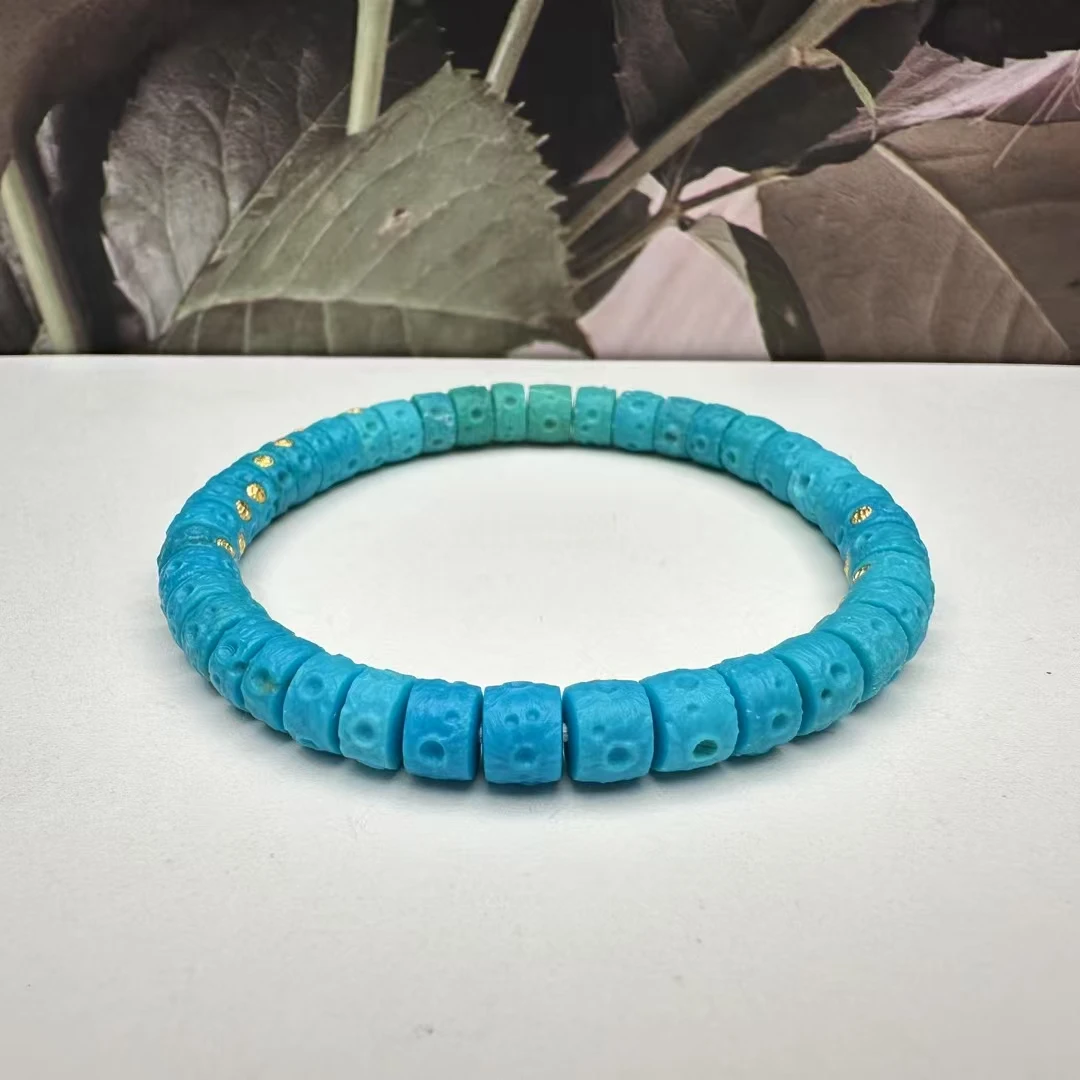 【莲心珠宝】无相手串云盖寺高瓷蓝玉化无水无油整体干净无线6.5mm