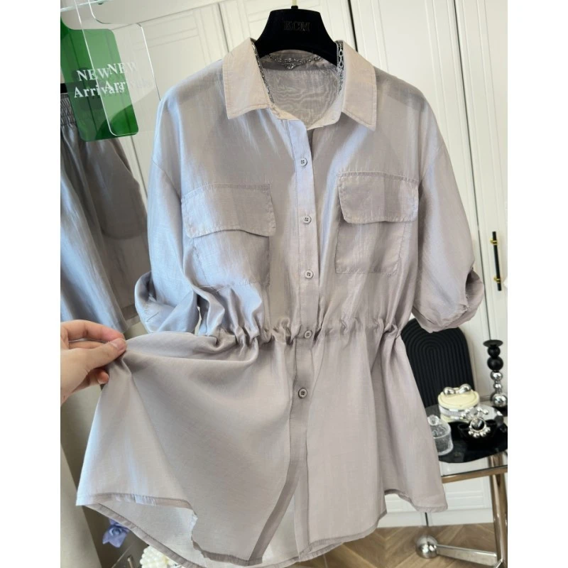 短袖衬衫短裤套装女欧洲站2025夏季新款收腰显瘦气质休闲薄两件套