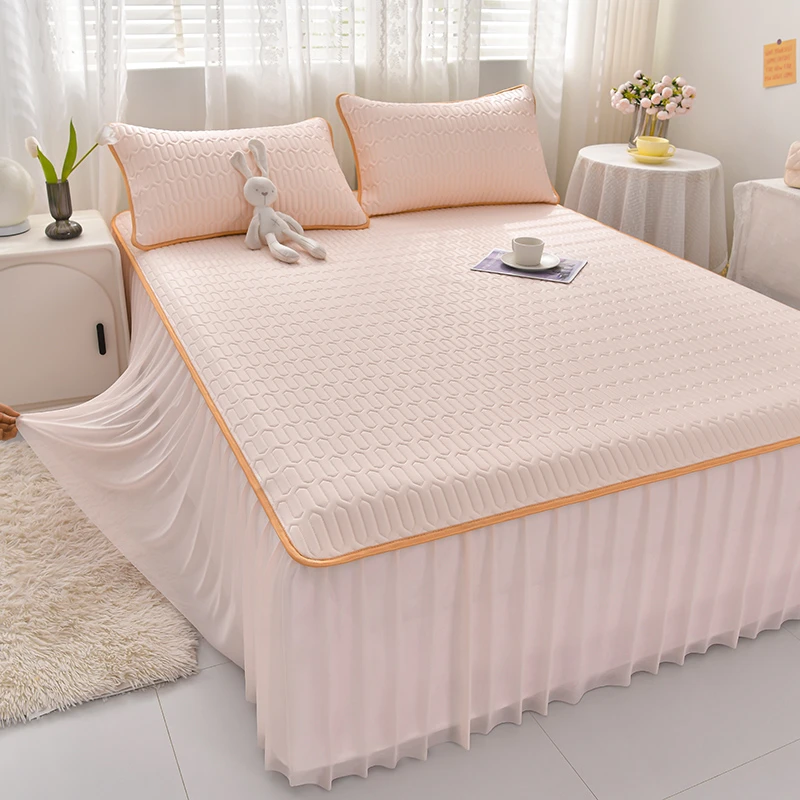 2025新款夏季乳胶凉席子冰丝床裙学生宿舍三件套家用可机洗可折叠