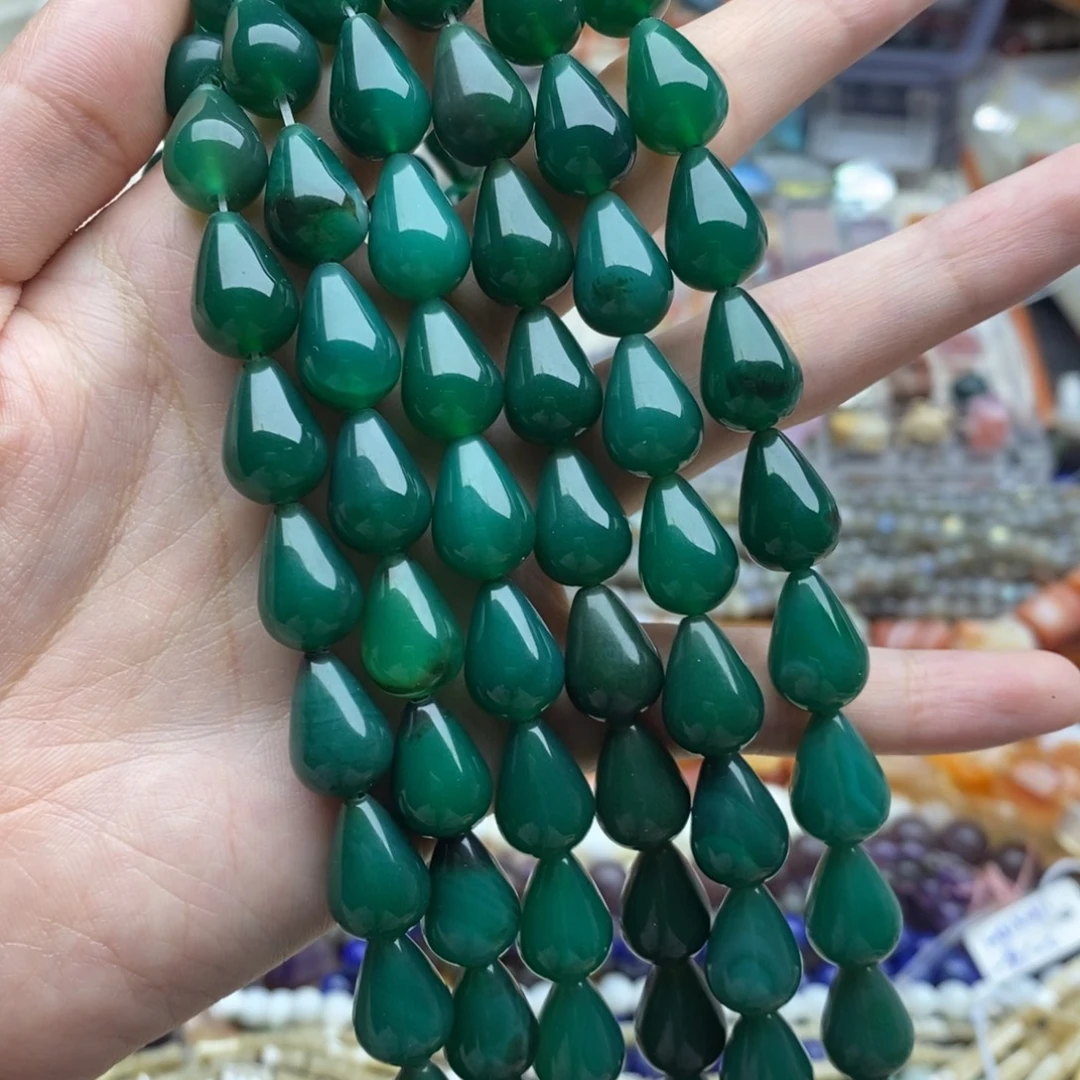 玛瑙/玉髓未镶嵌珠宝半成品一条装纯天然绿玛瑙水滴10×14mm