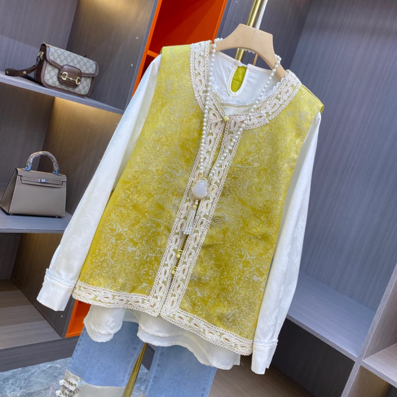 民族风钉珠国风马甲女气质宽松坎肩马夹上衣春秋洋气百搭遮肉