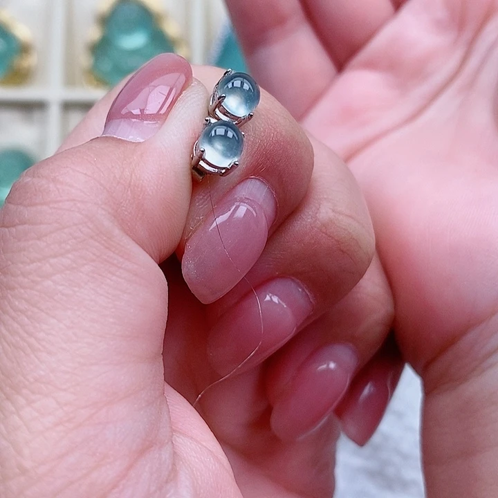 蛇纹石玉银S925镶嵌耳坠