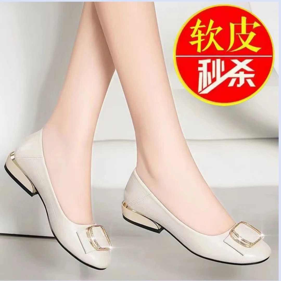 【高品质】软皮单鞋女中跟2025四季新款时尚软底休闲平底鞋女纯色