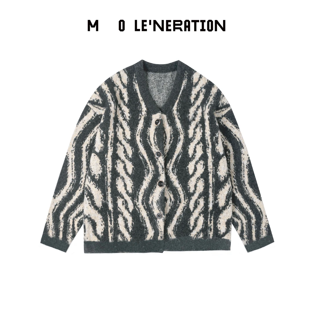 MOLE´NERATION深黑花灰提花V领开衫