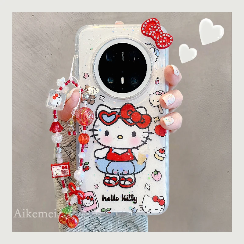 适用华为mate70pro+手机壳闪粉冰淇淋mate60pro+泳圈kt猫立体蝴蝶