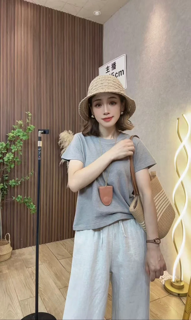 2025小个子汉麻纯色短袖T恤夏季时尚休闲简约百搭女士上衣CL008