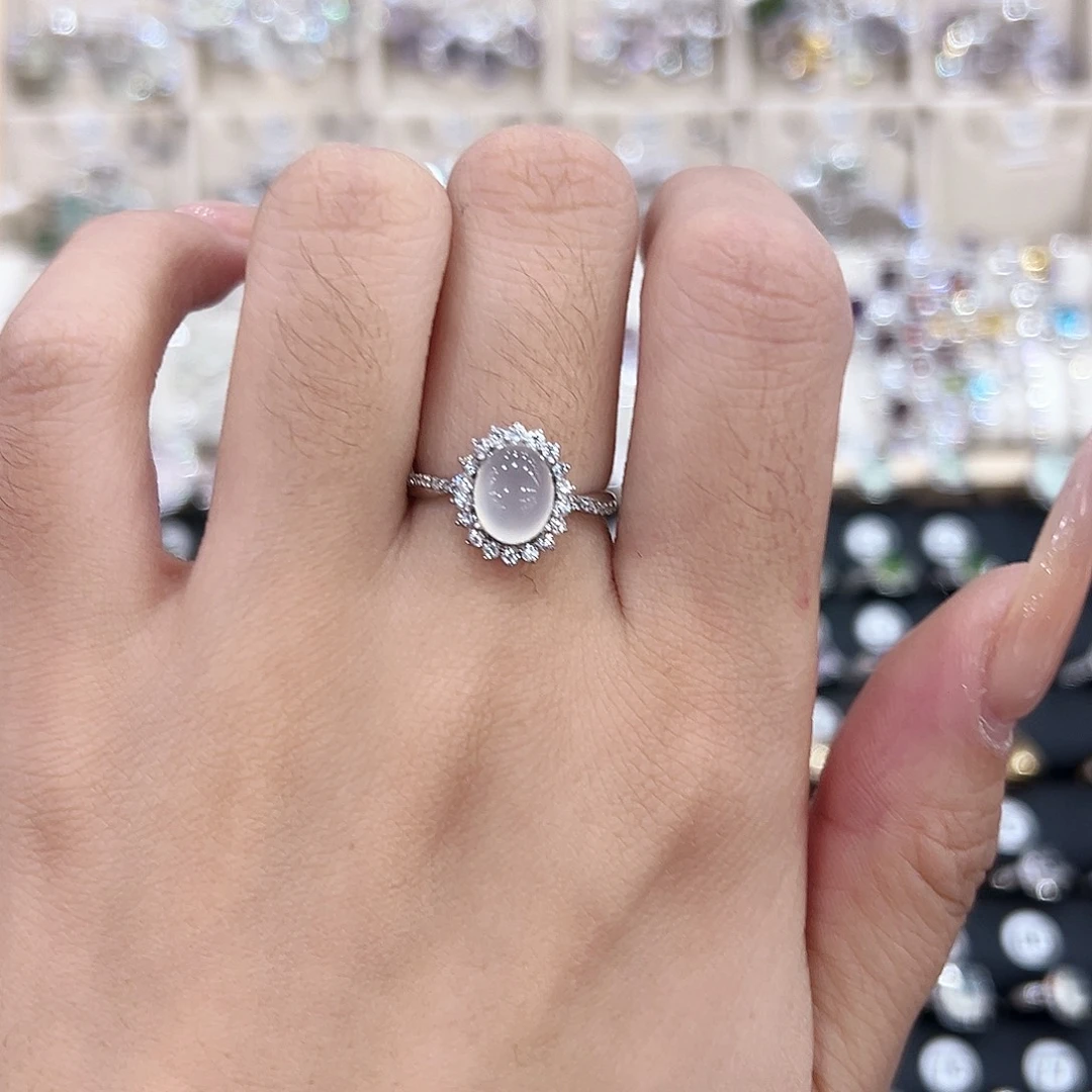 岫玉银S925镶嵌戒指