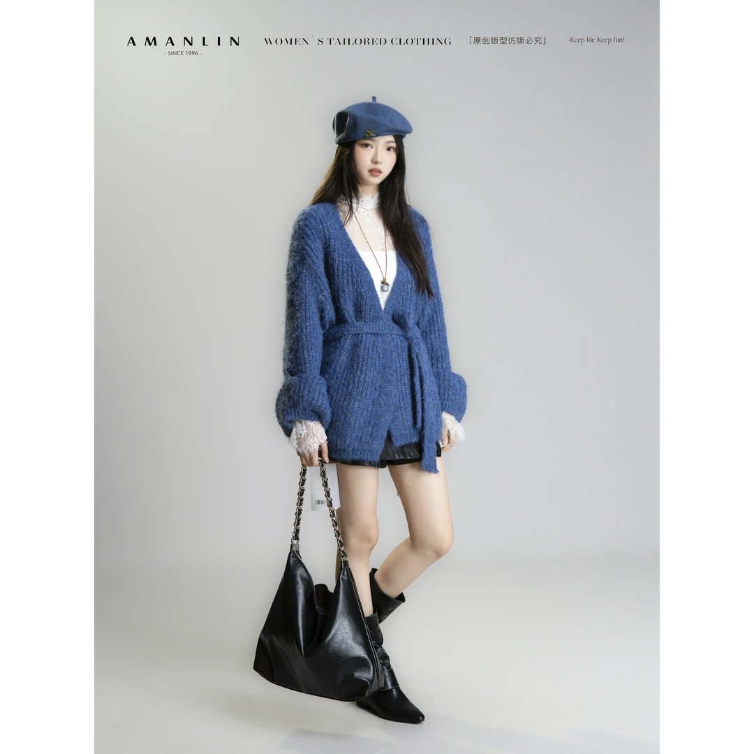 AMANLIN/阿谩琳琥珀流光收腰绑带女秋宽松高级毛衣Y602277