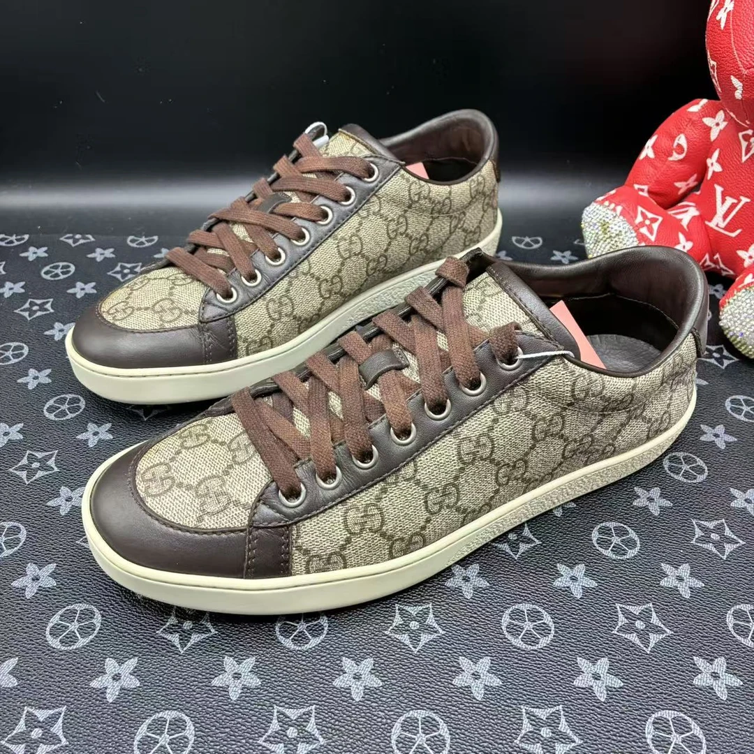 95新 GUCCI/古驰 棕色老花休闲时尚百搭低帮ACE板鞋40欧码 xx028