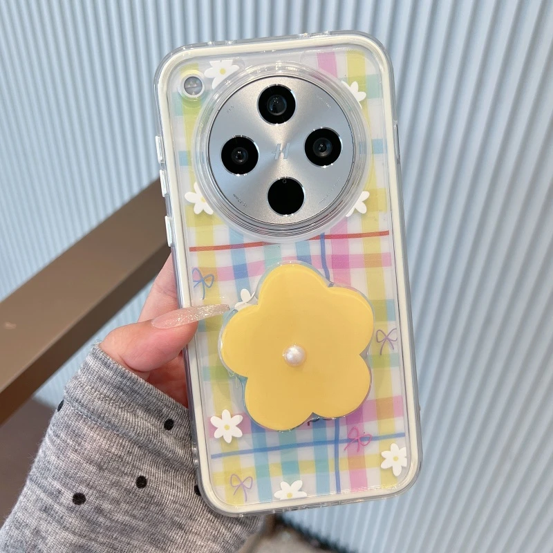 适用oppofindx8s手机壳带花朵支架vivos30格子苹果华为荣耀小米15