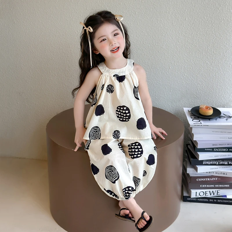 女童夏装套装新款洋气女孩夏季吊带防蚊裤女宝宝休闲度假风两件套