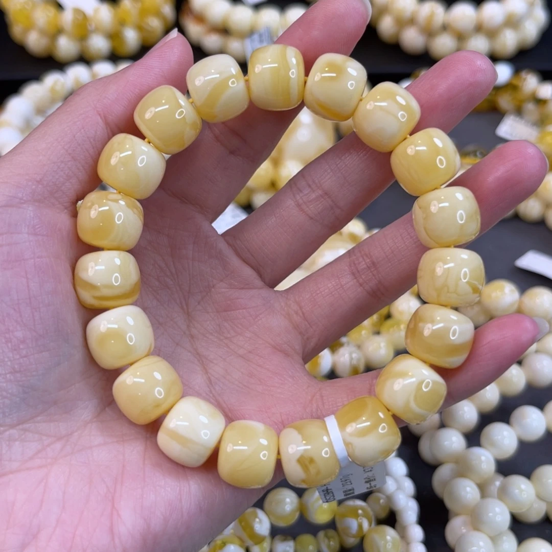 蜜蜡未镶嵌手串12.8mm奶橘浓蜡
