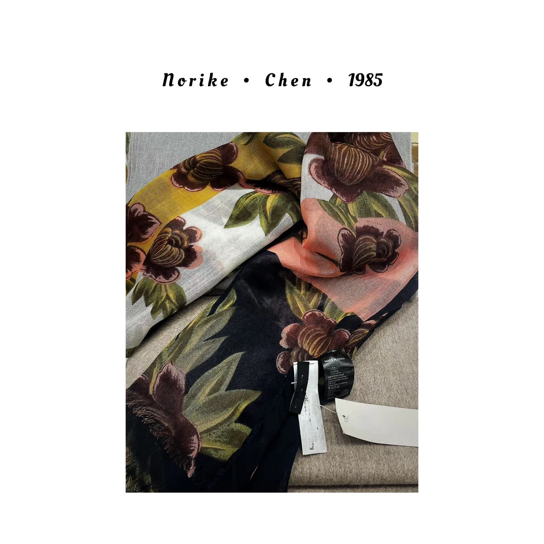 Norike/Norike回形拼色莫代尔桑蚕丝长方形丝巾披NK522701