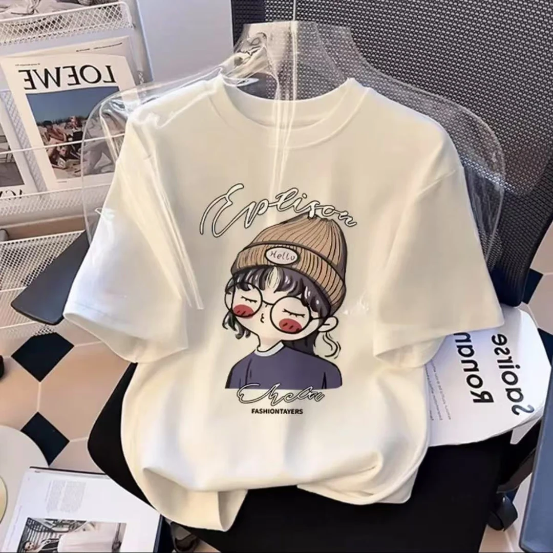 2025夏季男女同款纯棉潮流休闲潮流短袖T恤-女孩R