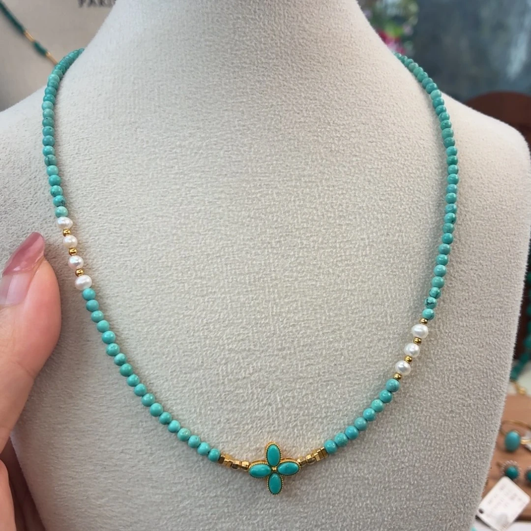 绿松石银S925镀金镶嵌颈饰