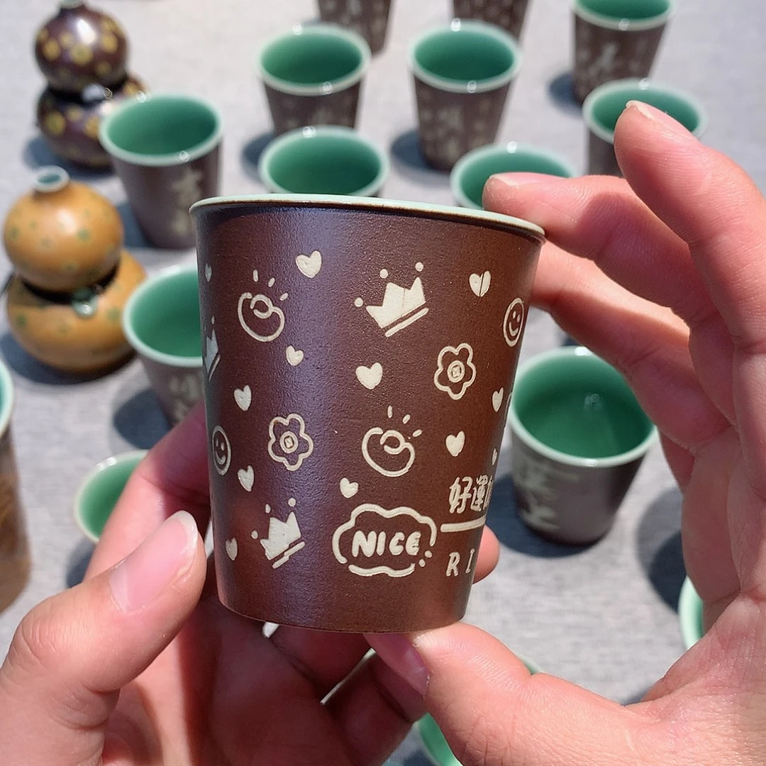 不*猫龙泉青瓷茶具杯子