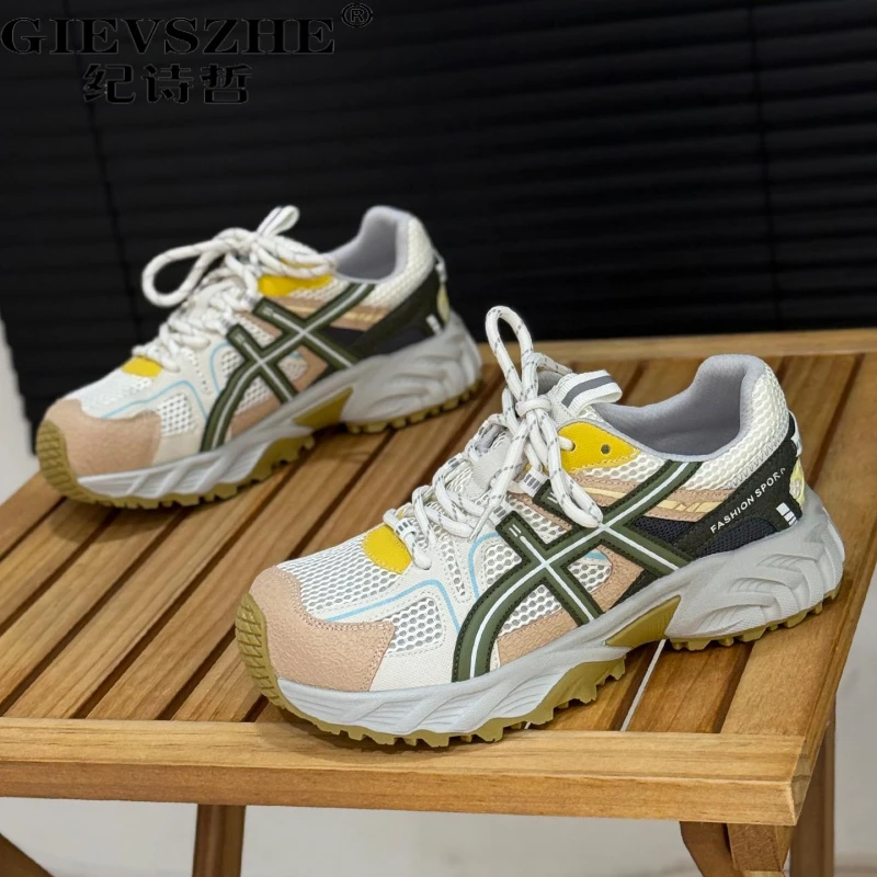 纪诗哲镂空厚底老爹鞋女2025新款时尚拼色休闲运动拼色增高厚底