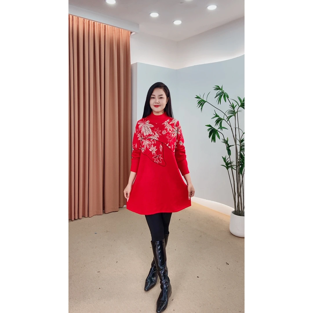 342针织时尚女士网红秋冬提花百搭休闲打底加厚女装连衣裙