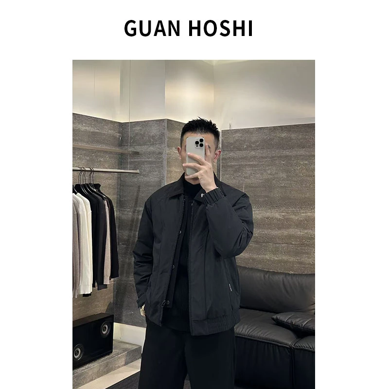 【冠什么希男装】秋冬「假两件拼接 夹棉」翻领厚款时尚棉服夹克外套